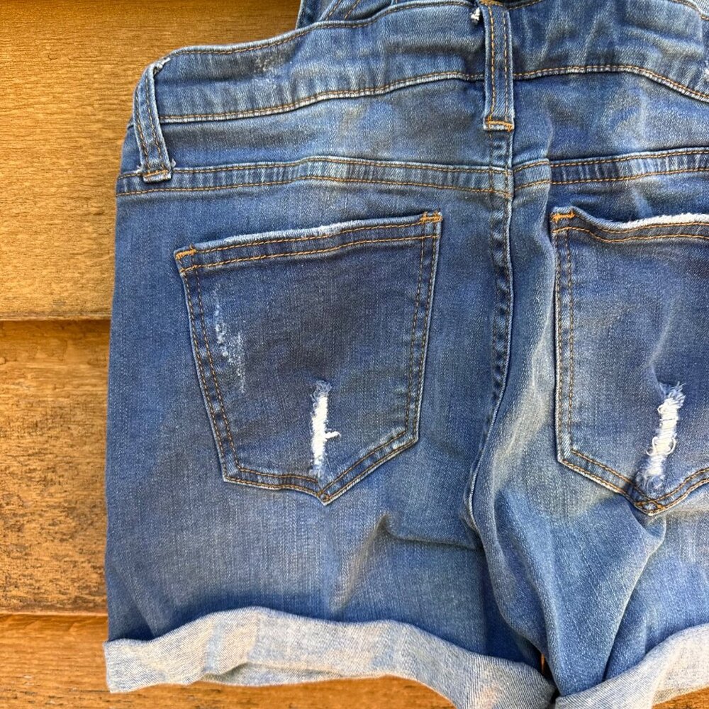 I & M Jeans Denim Overalls Shorts Cuffed Jean Shorts Size L - Picture 9 of 10
